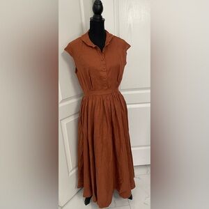 Little Women Atelier organic linen dress in ochre made to order S/M full skirt